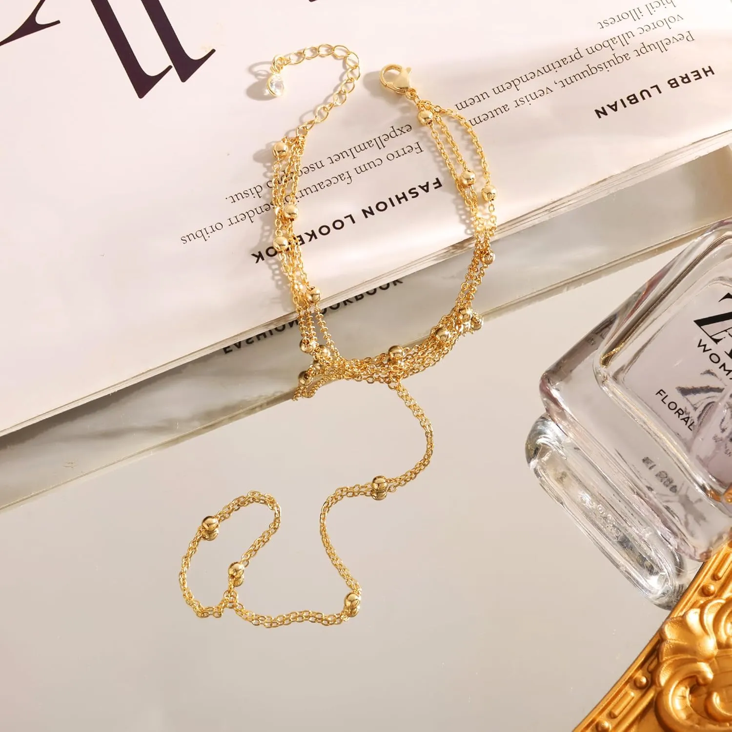 Gold Bracelets for Women, 14K Gold Plated/Silver Hand Chain Bracelet for Women Trendy Finger Ring Bracelet Hand Chain Dainty Adjustable Hand Chain Jewelry Gifts for Women