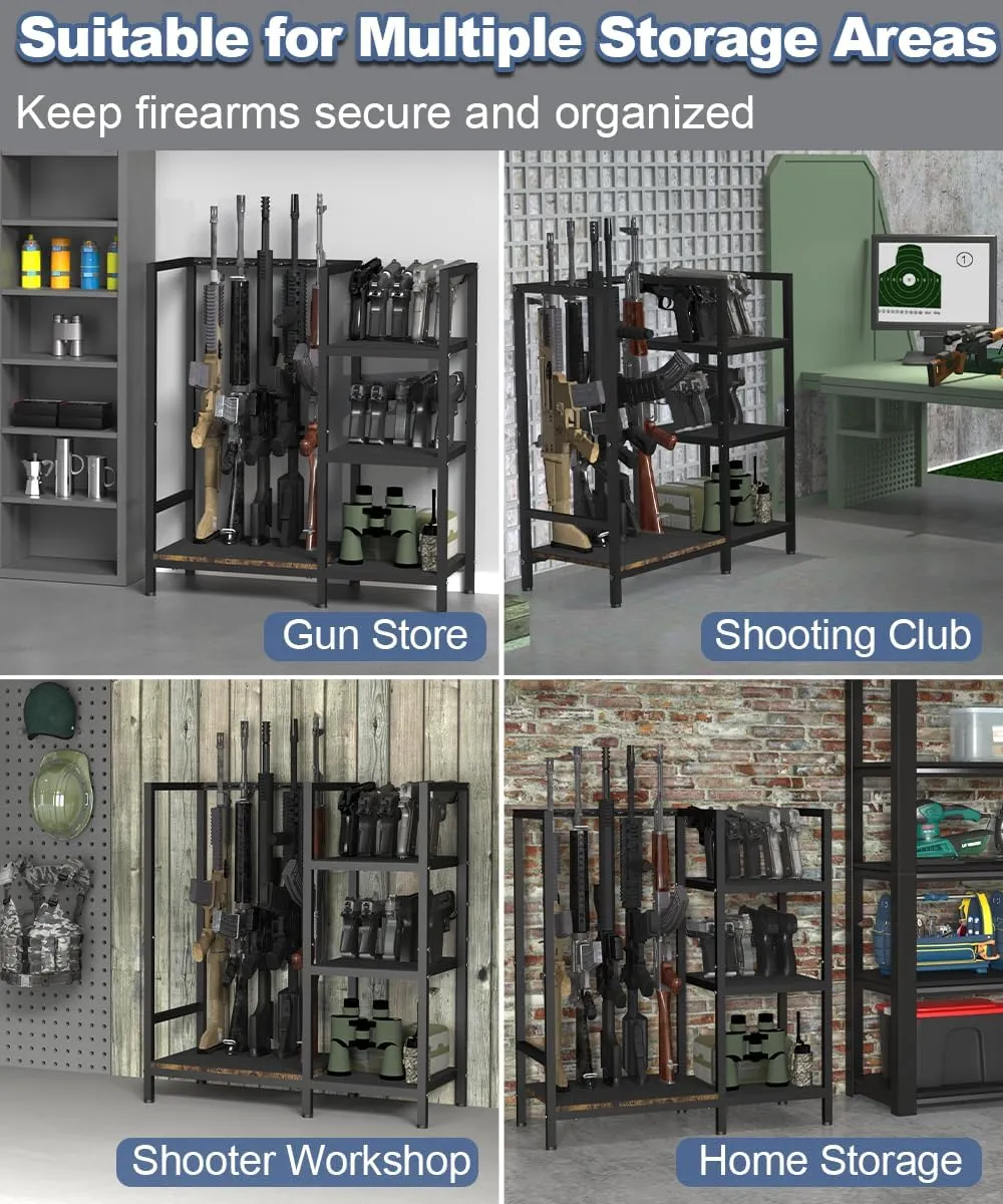 Gun Rack, Floor Standing Rifle Stand with Pistol Shelves, Vertical Shotgun Storage Holder Display Racks Indoor with Padding for Home or Garage, Hold up to 5 Long Guns and 10 Handguns, Black