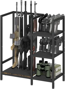 Gun Rack, Floor Standing Rifle Stand with Pistol Shelves, Vertical Shotgun Storage Holder Display Racks Indoor with Padding for Home or Garage, Hold up to 5 Long Guns and 10 Handguns, Black