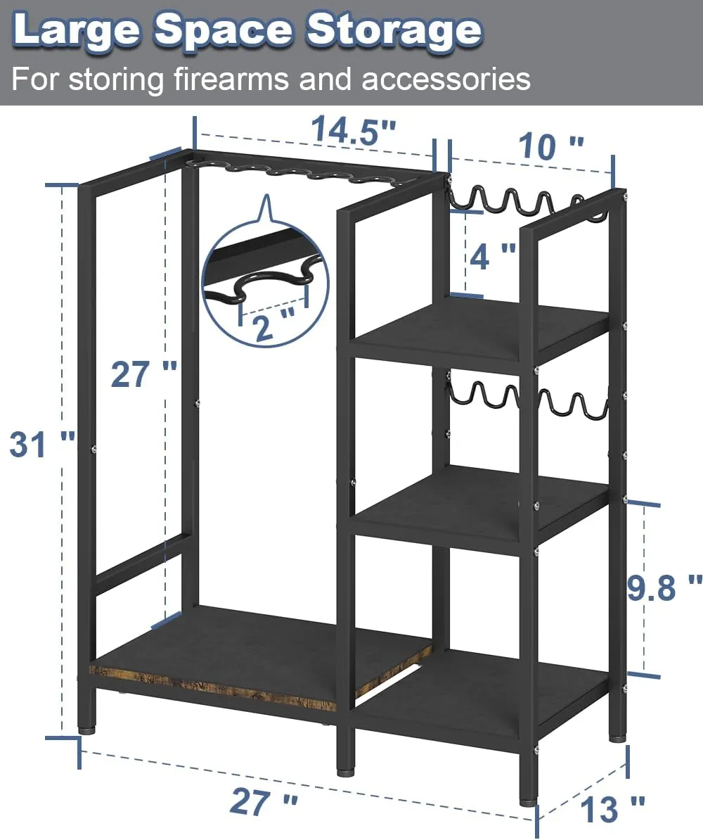 Gun Rack, Floor Standing Rifle Stand with Pistol Shelves, Vertical Shotgun Storage Holder Display Racks Indoor with Padding for Home or Garage, Hold up to 5 Long Guns and 10 Handguns, Black