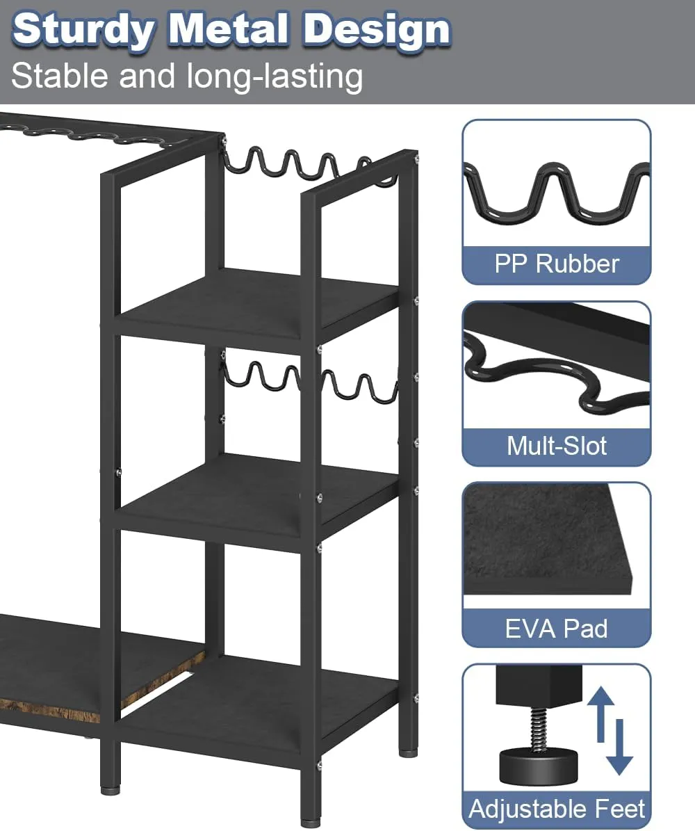 Gun Rack, Floor Standing Rifle Stand with Pistol Shelves, Vertical Shotgun Storage Holder Display Racks Indoor with Padding for Home or Garage, Hold up to 5 Long Guns and 10 Handguns, Black