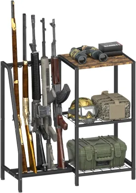 Gun Rack Stand, Vertical Rifle Display Holder with Gun Storage Solutions Shelf, Floor Shotgun Organizer Racks with Padding for Home Garage, Hold up to Long Guns and Gun Accessories