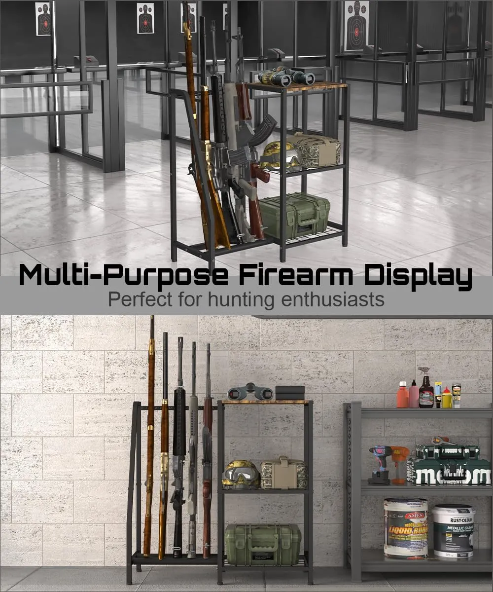 Gun Rack Stand, Vertical Rifle Display Holder with Gun Storage Solutions Shelf, Floor Shotgun Organizer Racks with Padding for Home Garage, Hold up to Long Guns and Gun Accessories
