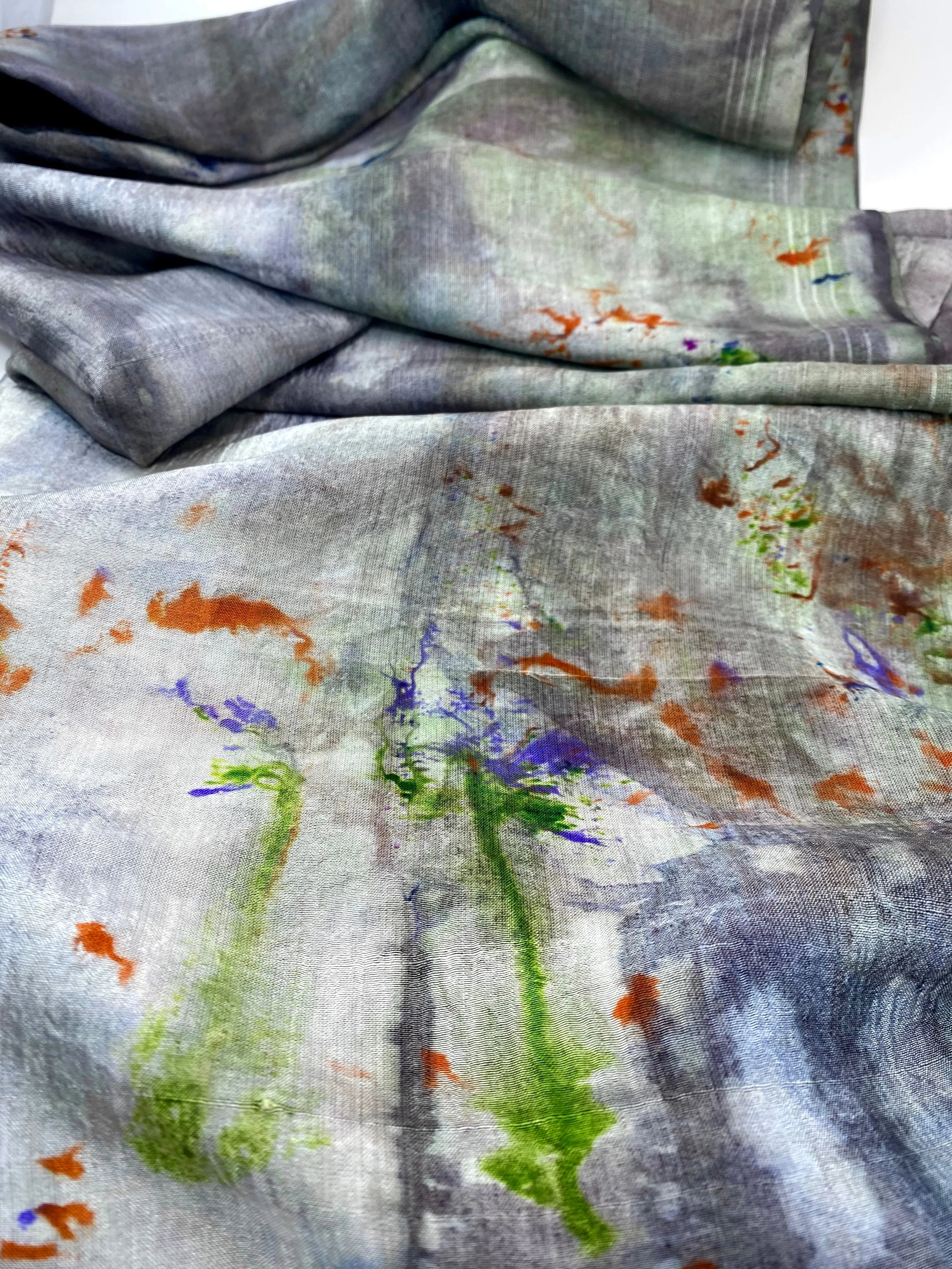Hand Dyed Silk Scarf "Cthulhu’s Kinky Boots" Green Grey Khaki Navy Orange Violet Scarlet Red Mulberry Silk Scarf 24” x 75” 61cm x 190cm
