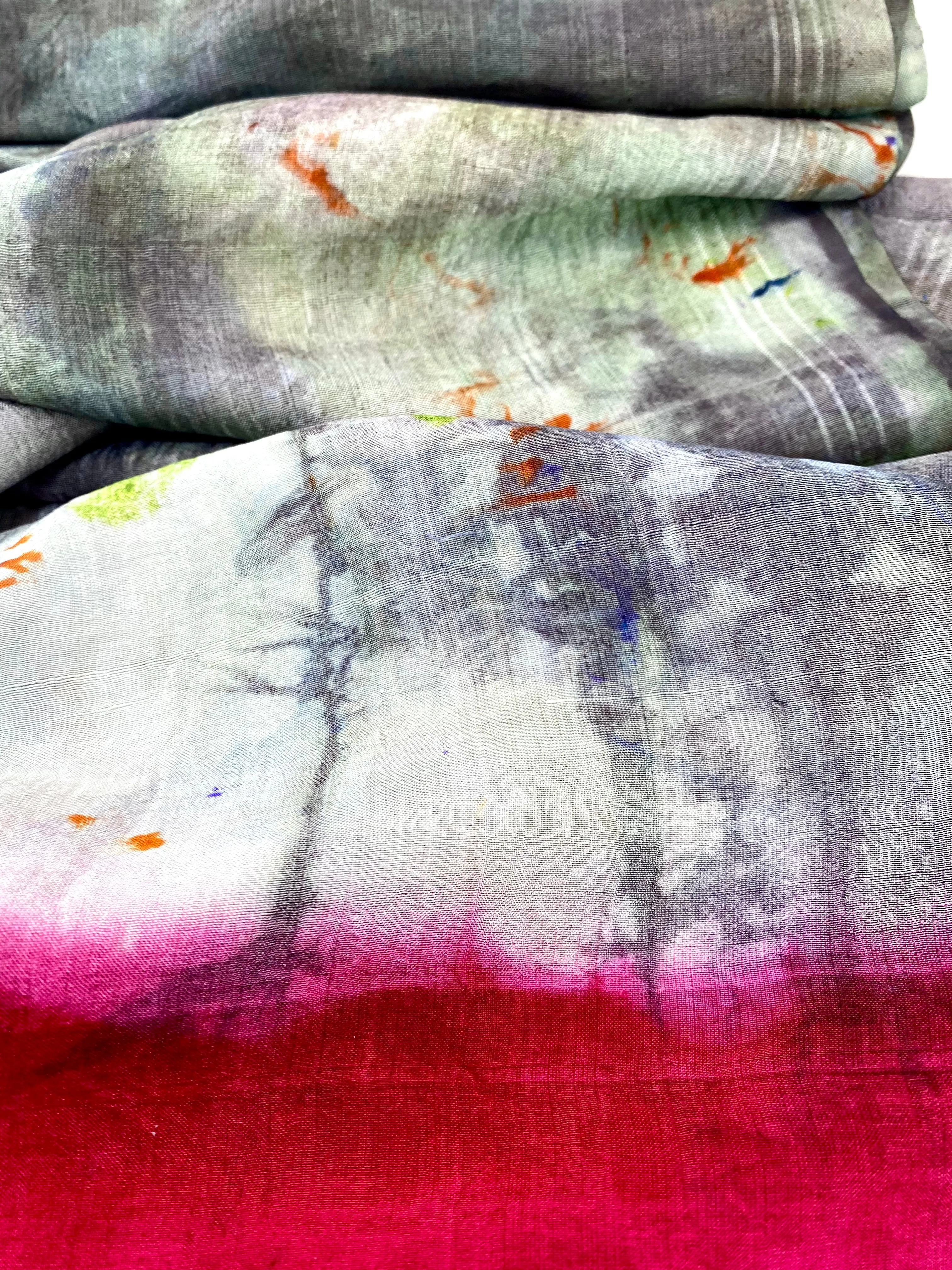 Hand Dyed Silk Scarf "Cthulhu’s Kinky Boots" Green Grey Khaki Navy Orange Violet Scarlet Red Mulberry Silk Scarf 24” x 75” 61cm x 190cm