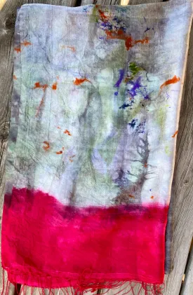 Hand Dyed Silk Scarf "Cthulhu’s Kinky Boots" Green Grey Khaki Navy Orange Violet Scarlet Red Mulberry Silk Scarf 24” x 75” 61cm x 190cm