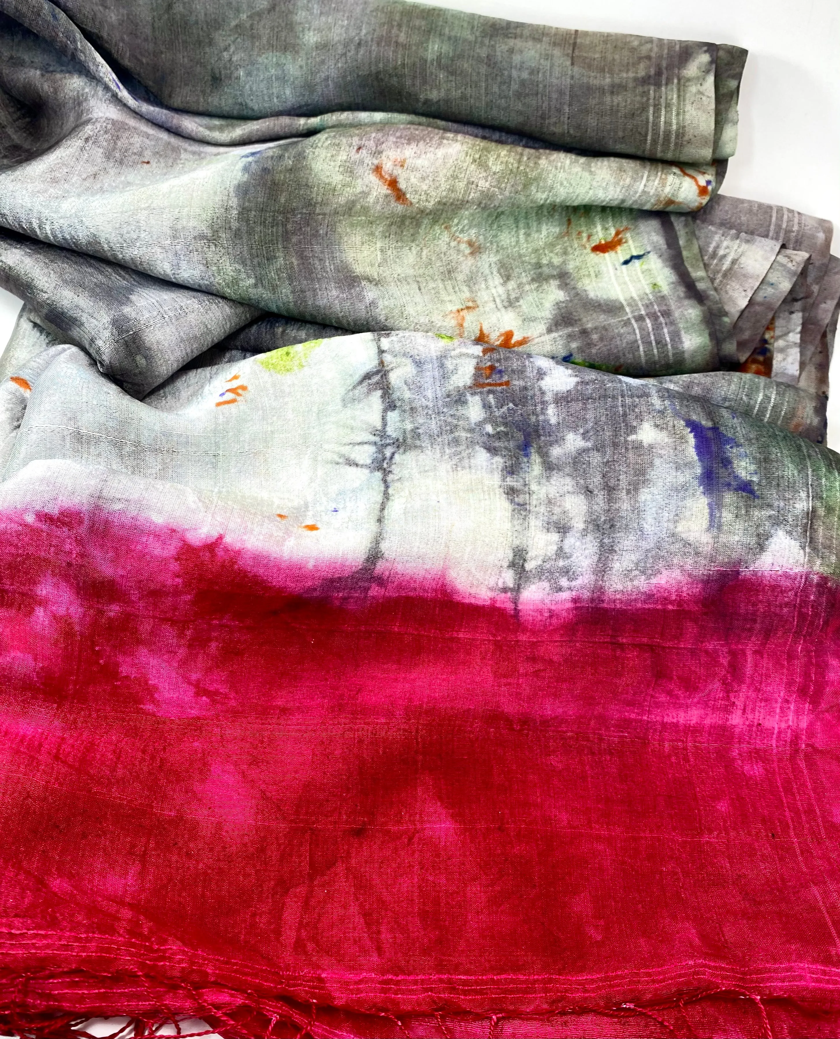 Hand Dyed Silk Scarf "Cthulhu’s Kinky Boots" Green Grey Khaki Navy Orange Violet Scarlet Red Mulberry Silk Scarf 24” x 75” 61cm x 190cm