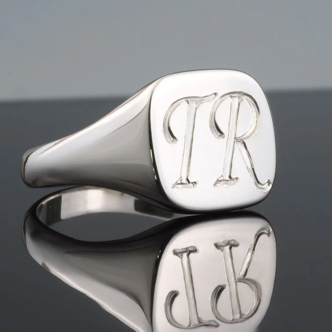 Hand Engraved Initials Heavy Weight Silver Signet Ring