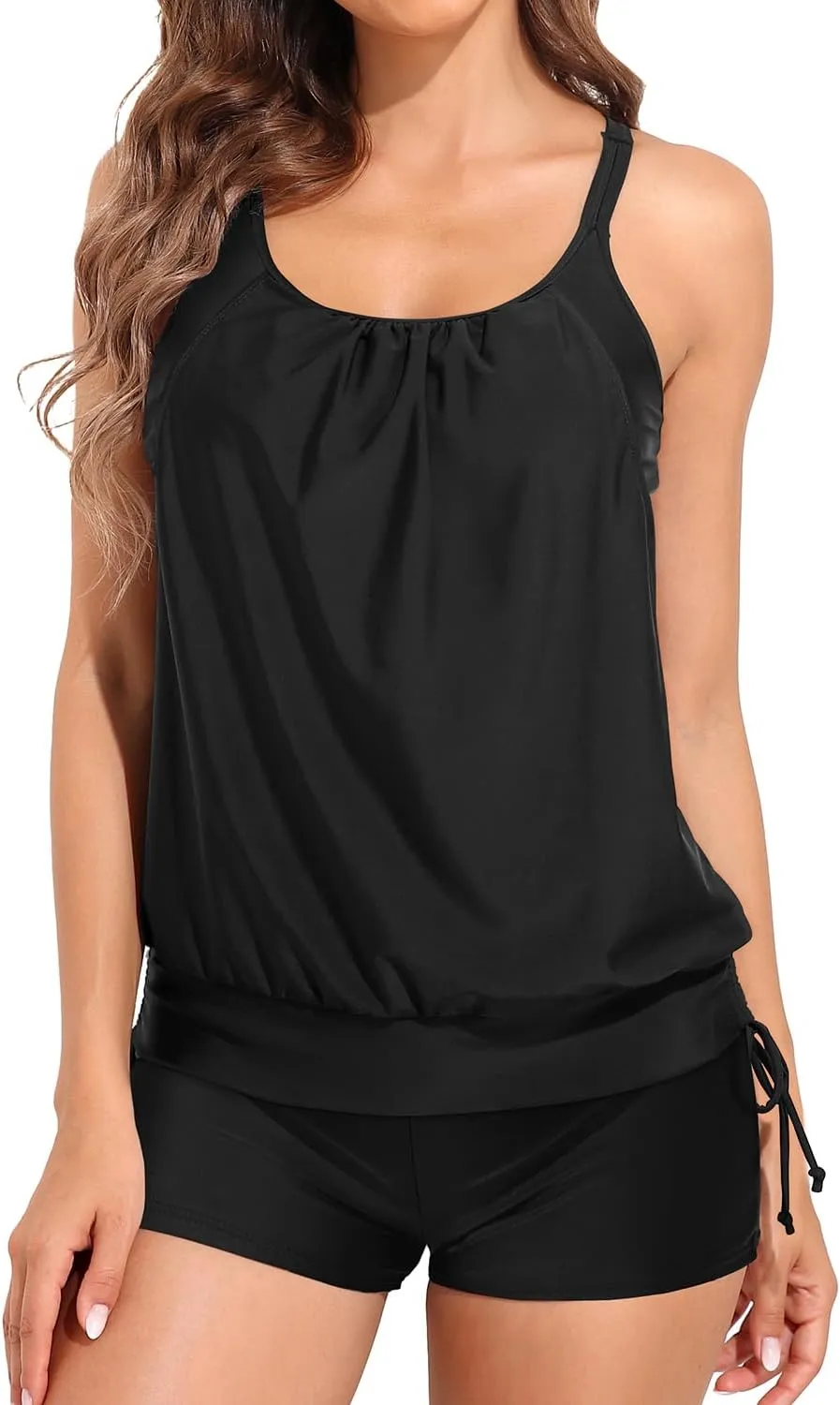 Holipick Two Piece Tankini Swimsuits for Women Tummy Control Bathing Suit Blouson Tankini Top with Sporty Boy Shorts 2025