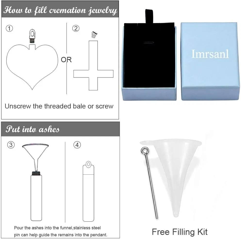 Imrsanl Crystal Cross Necklace for Ashes - Stainless Steel Keepsake Cremation Jewelry - Religious Cross Memorial Urn Necklace for Pet Human Ashes Pendant