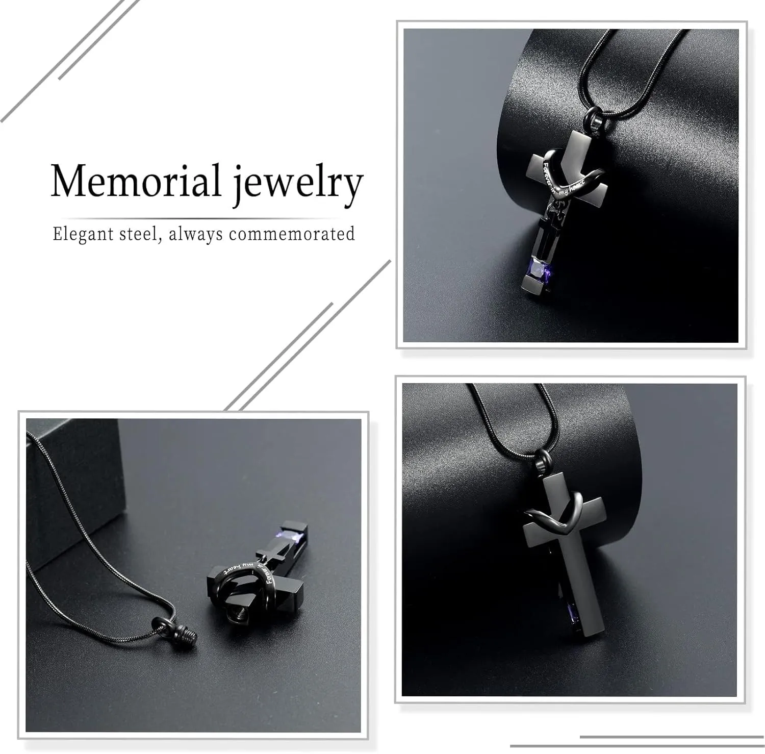 Imrsanl Crystal Cross Necklace for Ashes - Stainless Steel Keepsake Cremation Jewelry - Religious Cross Memorial Urn Necklace for Pet Human Ashes Pendant