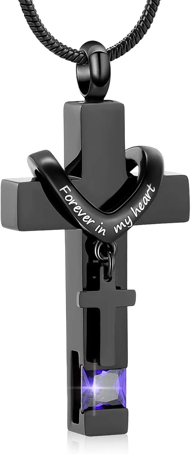 Imrsanl Crystal Cross Necklace for Ashes - Stainless Steel Keepsake Cremation Jewelry - Religious Cross Memorial Urn Necklace for Pet Human Ashes Pendant