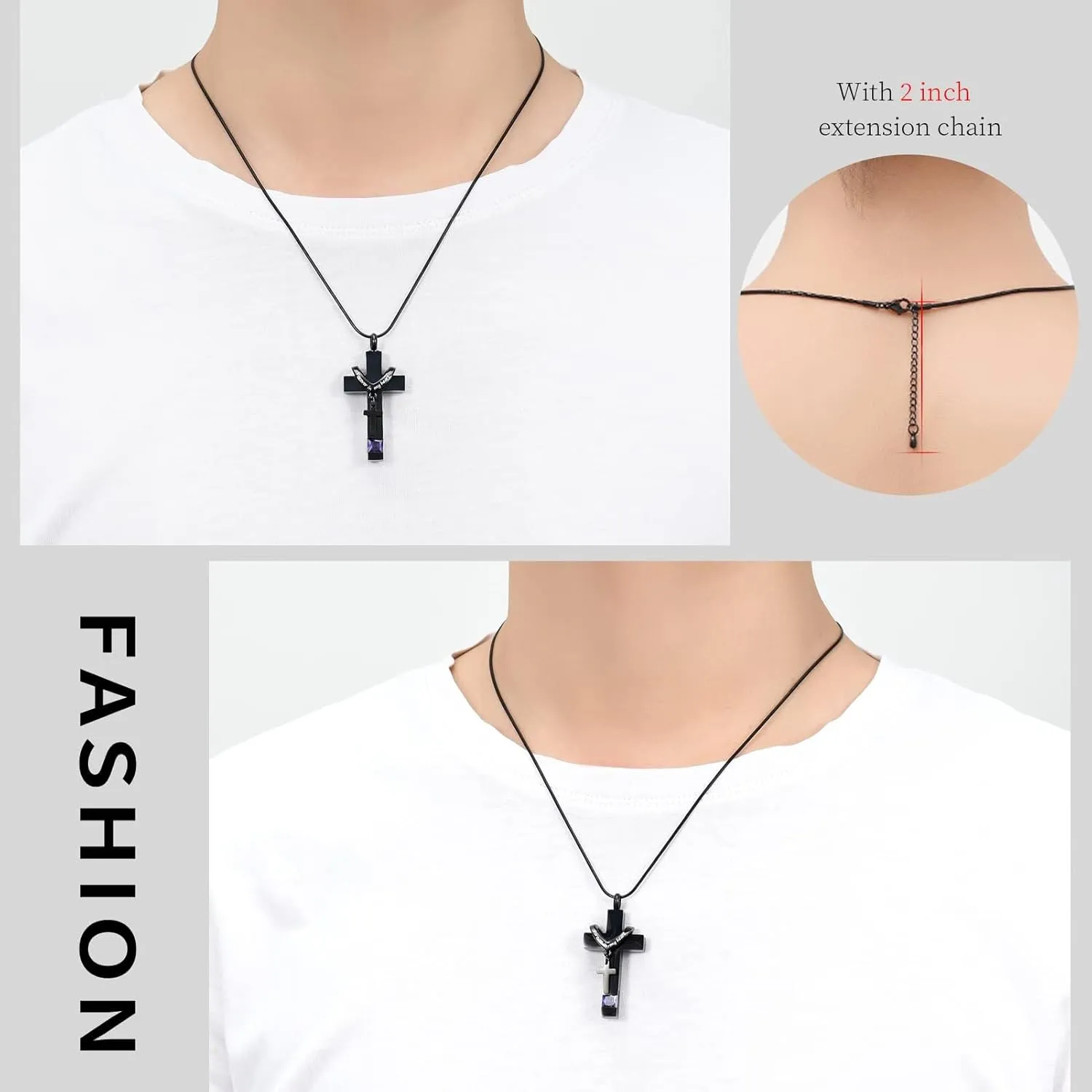 Imrsanl Crystal Cross Necklace for Ashes - Stainless Steel Keepsake Cremation Jewelry - Religious Cross Memorial Urn Necklace for Pet Human Ashes Pendant
