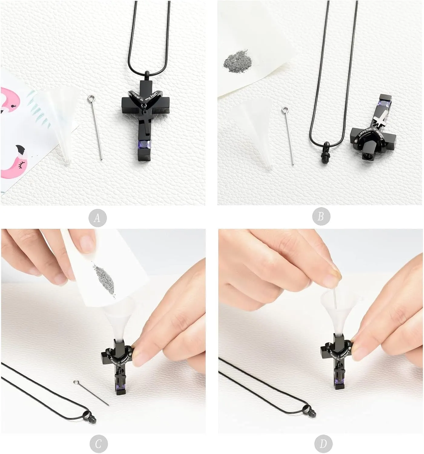 Imrsanl Crystal Cross Necklace for Ashes - Stainless Steel Keepsake Cremation Jewelry - Religious Cross Memorial Urn Necklace for Pet Human Ashes Pendant