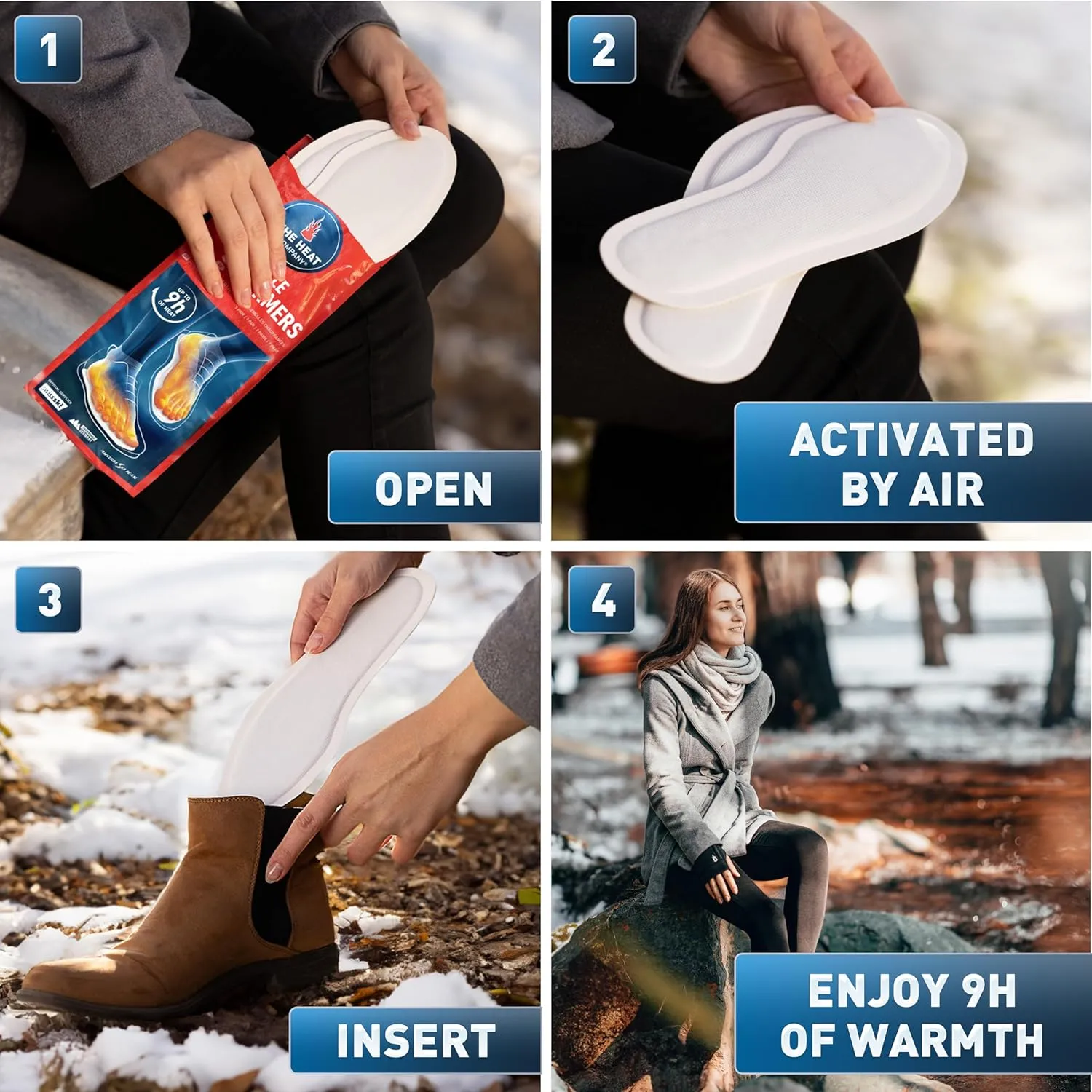 Insole Foot Warmers - 6, 12 or 32 Pairs  S, M, L, XL  9h of Warmth - Air Activated Feet Warmers - Purely Natural - Toe Warmers for Feet - Insole Foot Warmers for Women & Men