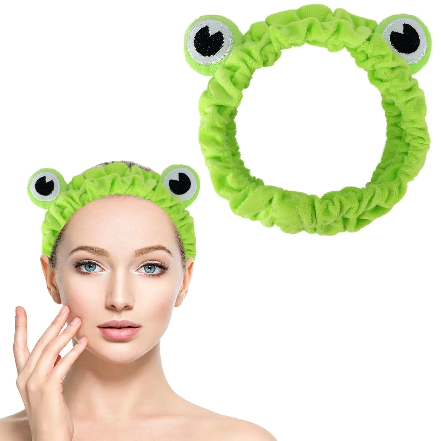 Jowmoy Green Frog Eye Elastic Headband - Versatile for Spa, Skincare, Makeup, Face Wash, Fun Gift for Women (1 Pack)