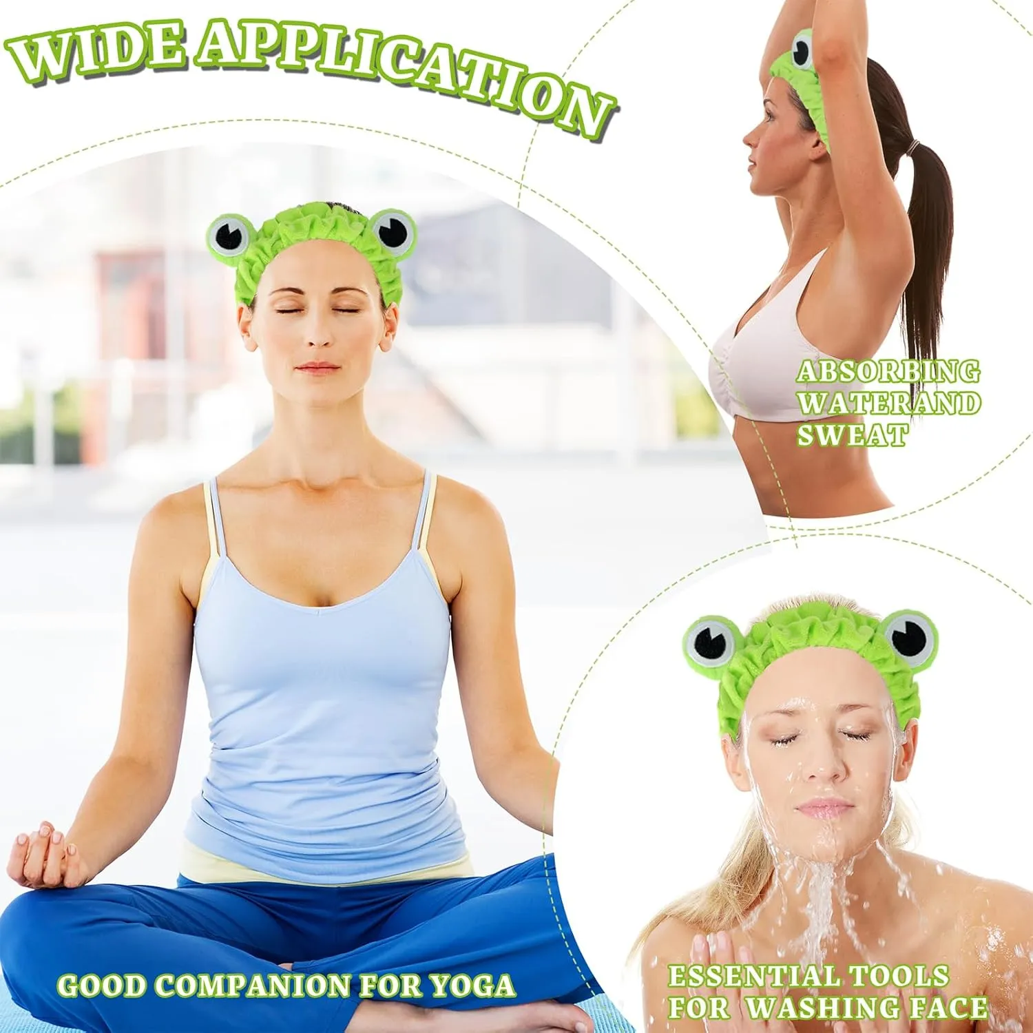 Jowmoy Green Frog Eye Elastic Headband - Versatile for Spa, Skincare, Makeup, Face Wash, Fun Gift for Women (1 Pack)
