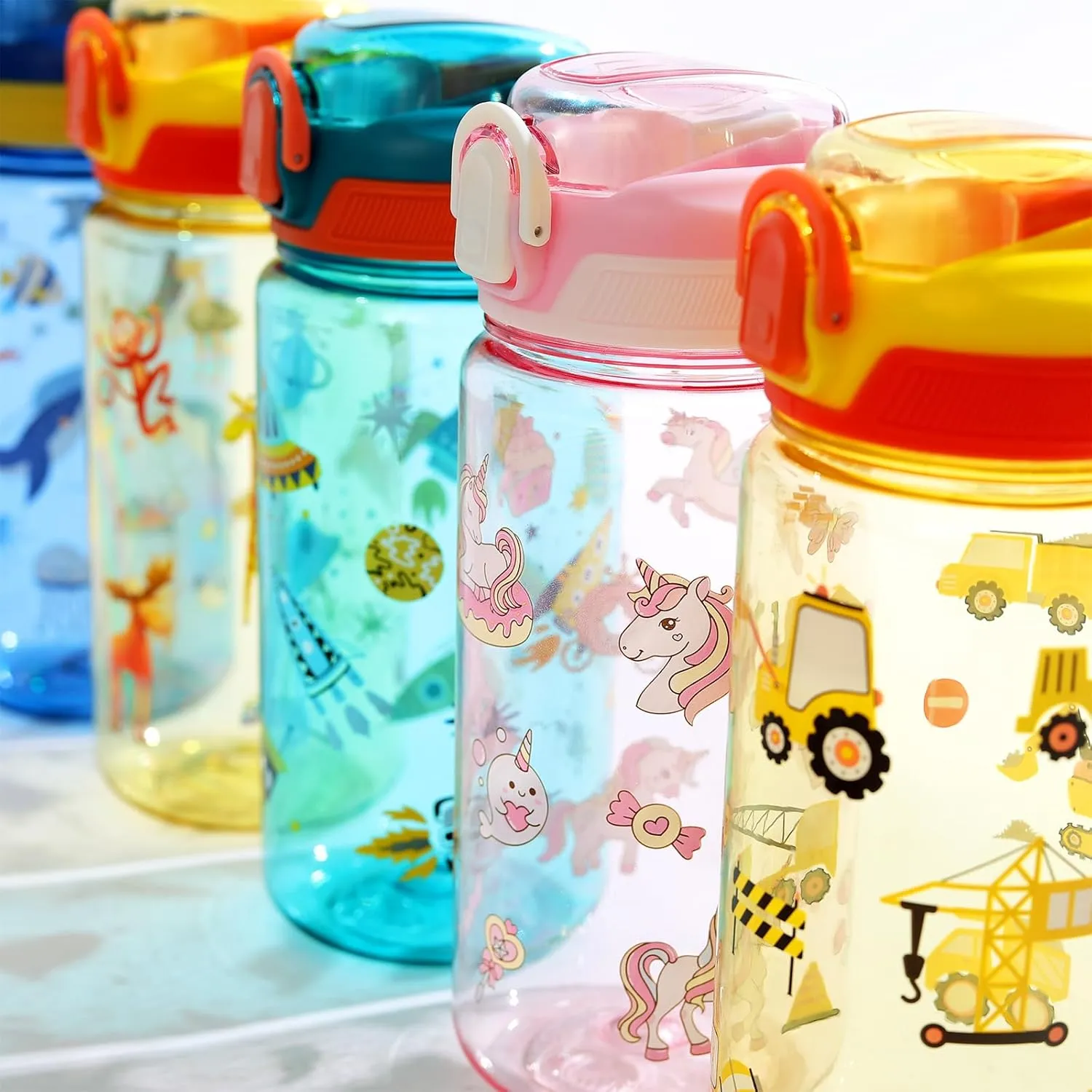 Kids Water Bottle for School or Travel, 20 Oz Durable Plastic Water Bottle with Silicone Straw and Pop-Up Spout Cover, BPA Free & Dishwasher Safe(Excavator)
