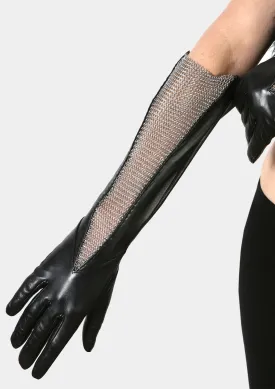 LEATHER CHAIN MESH GUSSET GLOVES