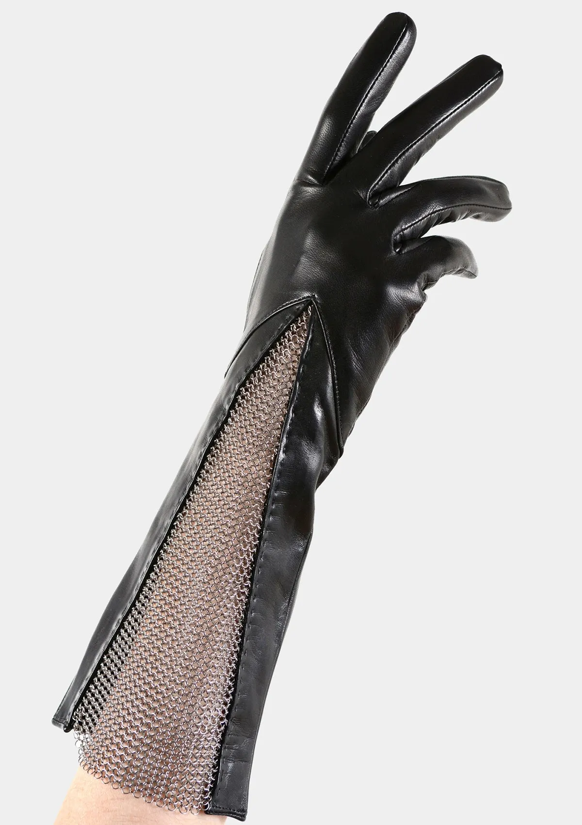 LEATHER CHAIN MESH GUSSET GLOVES