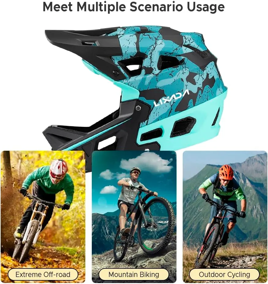 Lixada Adult Bike Helmet, Full Face Mountain Bike Helmet Lightweight Bicycle Helmet with Pads & Visor, Comfort Cycling Helmet Racing Downhill MTB Helmet for Men Women