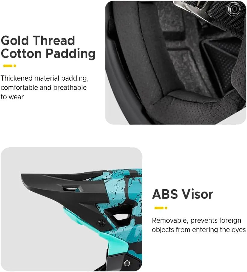 Lixada Adult Bike Helmet, Full Face Mountain Bike Helmet Lightweight Bicycle Helmet with Pads & Visor, Comfort Cycling Helmet Racing Downhill MTB Helmet for Men Women