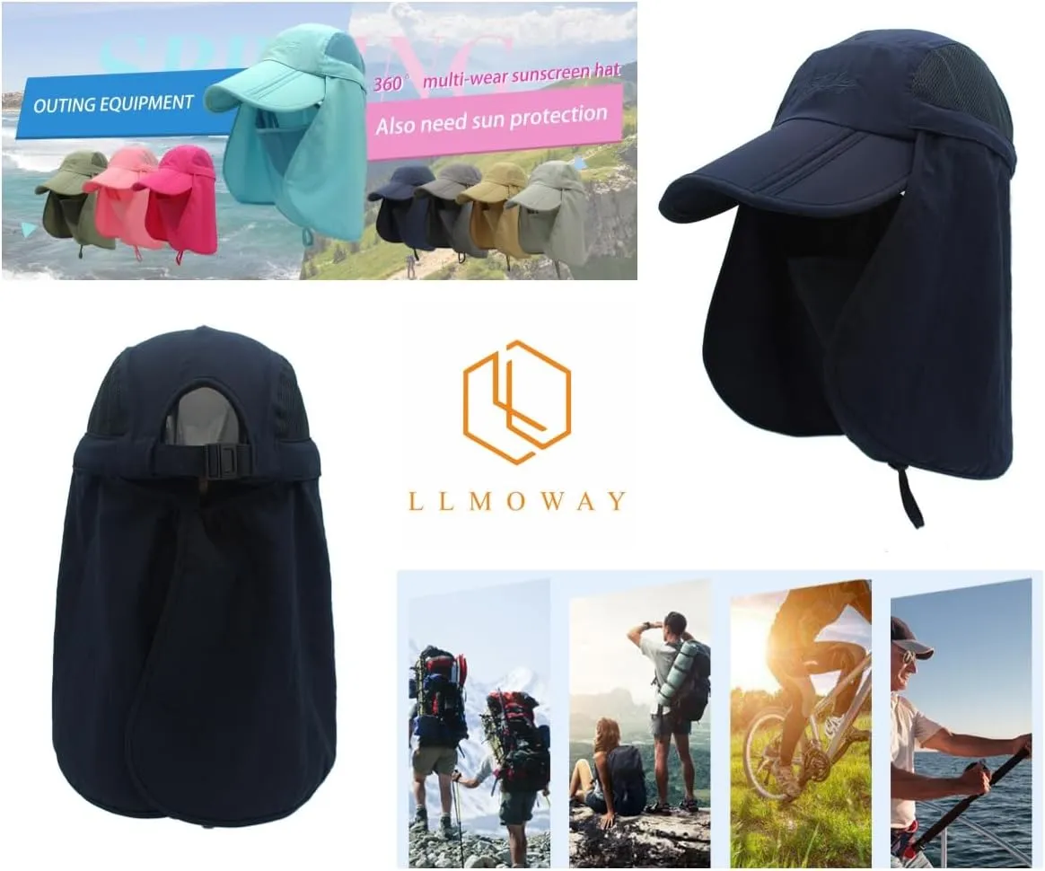 LLmoway Mens Womens Kids Sun Protection Fishing Hat Safari Flap Cap Quick Dry