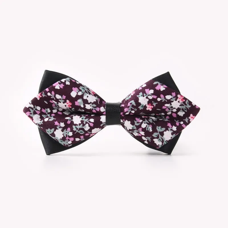 Men's Floral Double Layers Pointed Cotton Bow Tie