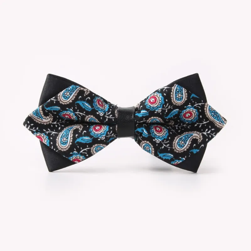 Men's Floral Double Layers Pointed Cotton Bow Tie