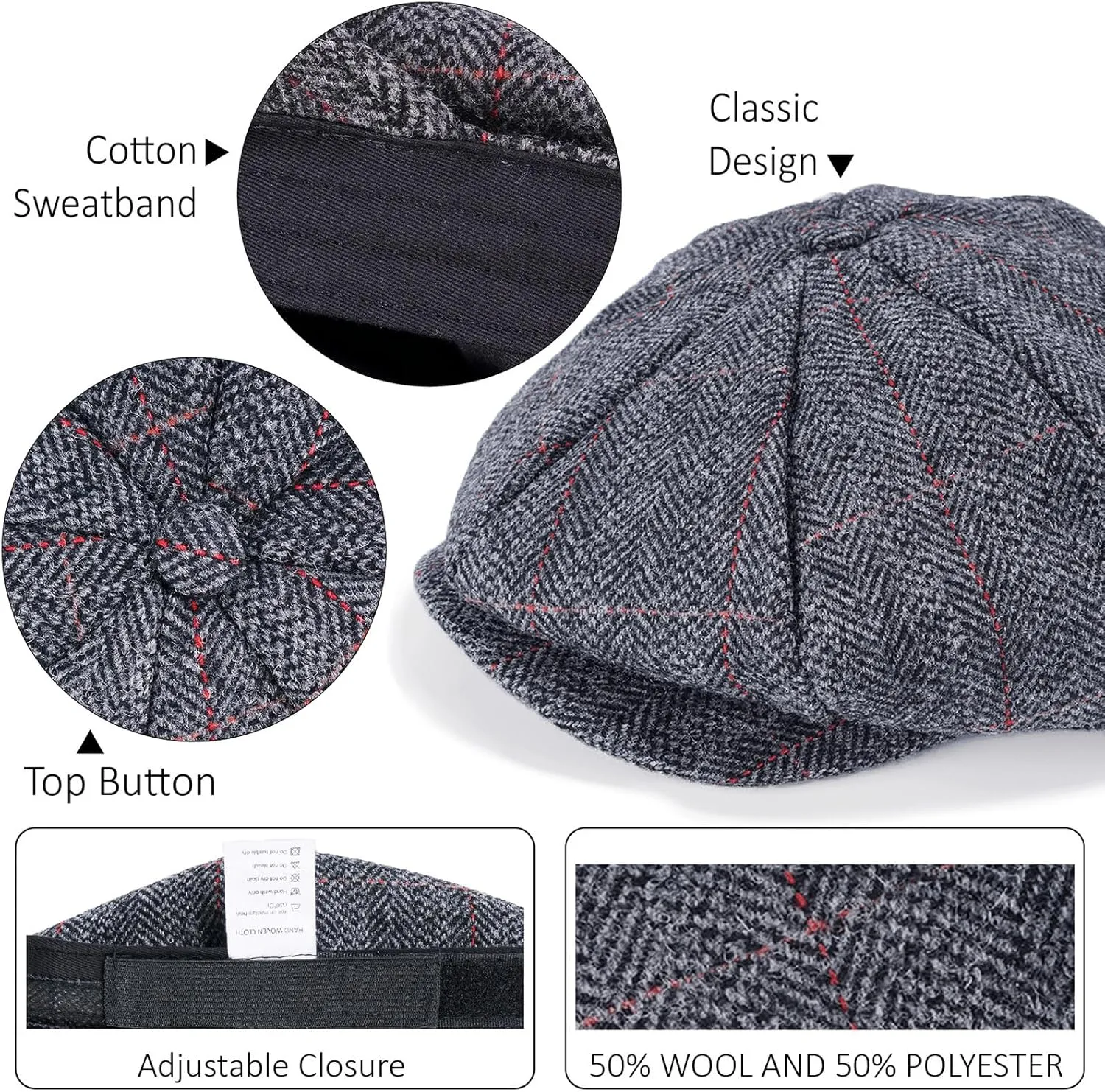 Mens Woolen Newsboy Cap Tweed Gatsby Ivy Cabbie Flat Golf Hat Present for Fathers Women Unisex