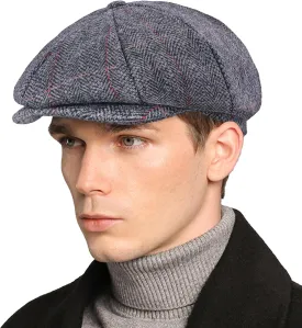 Mens Woolen Newsboy Cap Tweed Gatsby Ivy Cabbie Flat Golf Hat Present for Fathers Women Unisex