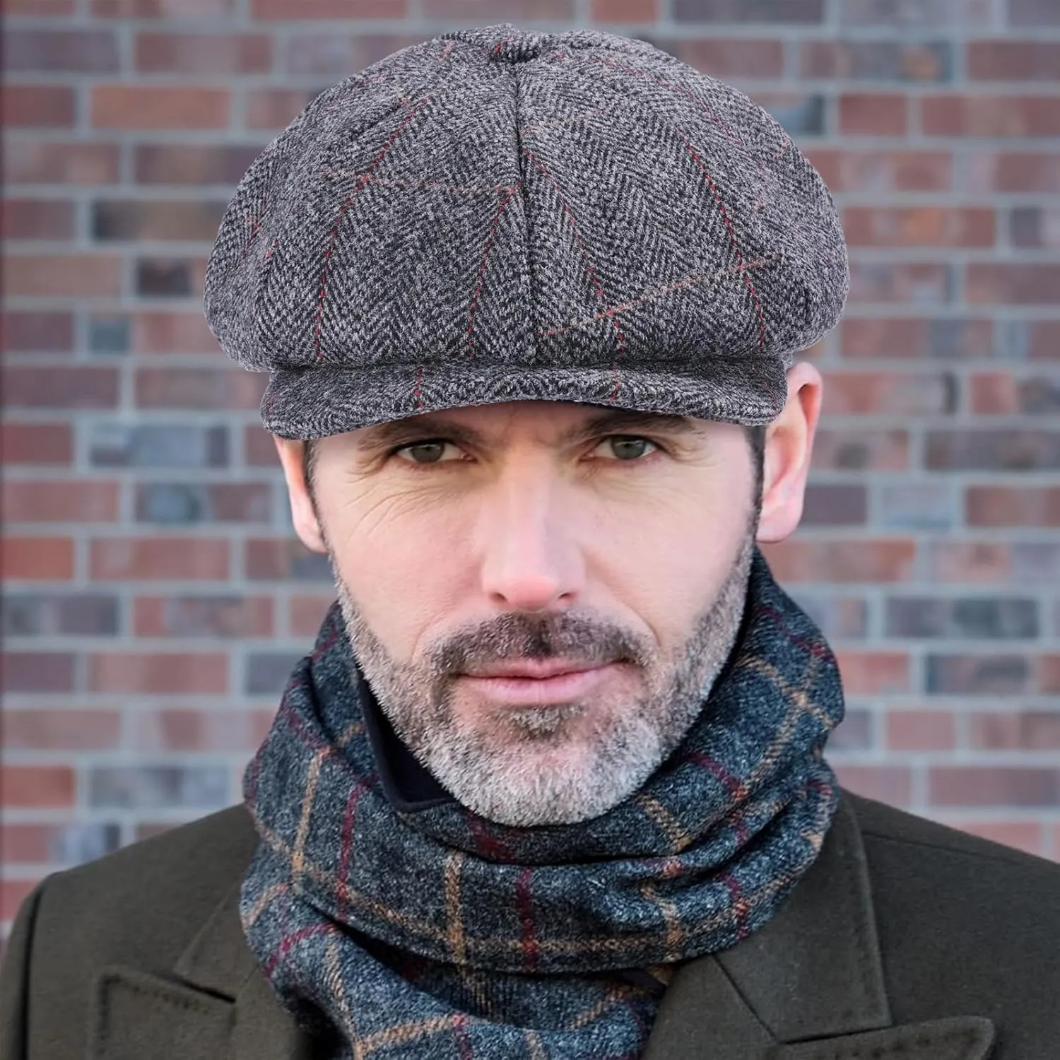 Mens Woolen Newsboy Cap Tweed Gatsby Ivy Cabbie Flat Golf Hat Present for Fathers Women Unisex