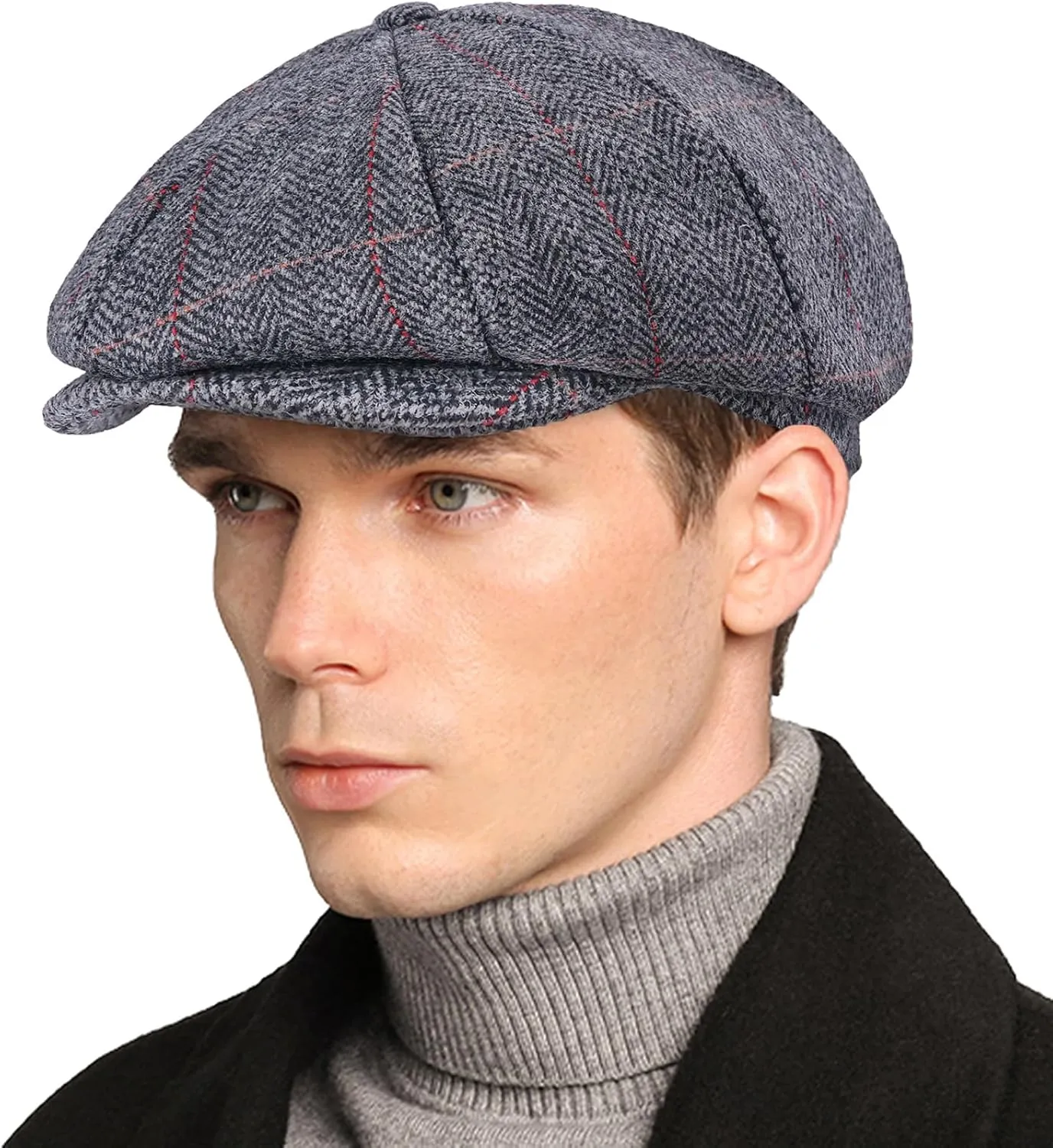 Mens Woolen Newsboy Cap Tweed Gatsby Ivy Cabbie Flat Golf Hat Present for Fathers Women Unisex