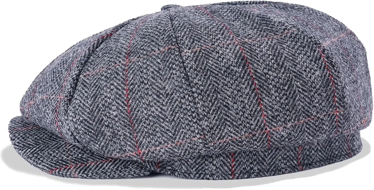 Mens Woolen Newsboy Cap Tweed Gatsby Ivy Cabbie Flat Golf Hat Present for Fathers Women Unisex