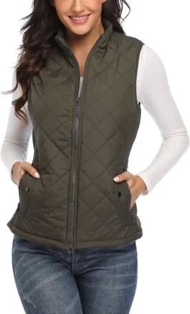 MISS MOLY Women Lightweight Quilted Padded Vest Stand Collar Zip Up Front Gilet Quilted