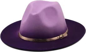 Mokkpeq Women Men Woolen Fedoras Top Hat Color Block Wide Brim Casual Round Top Bowler Hats with Belt Buckle
