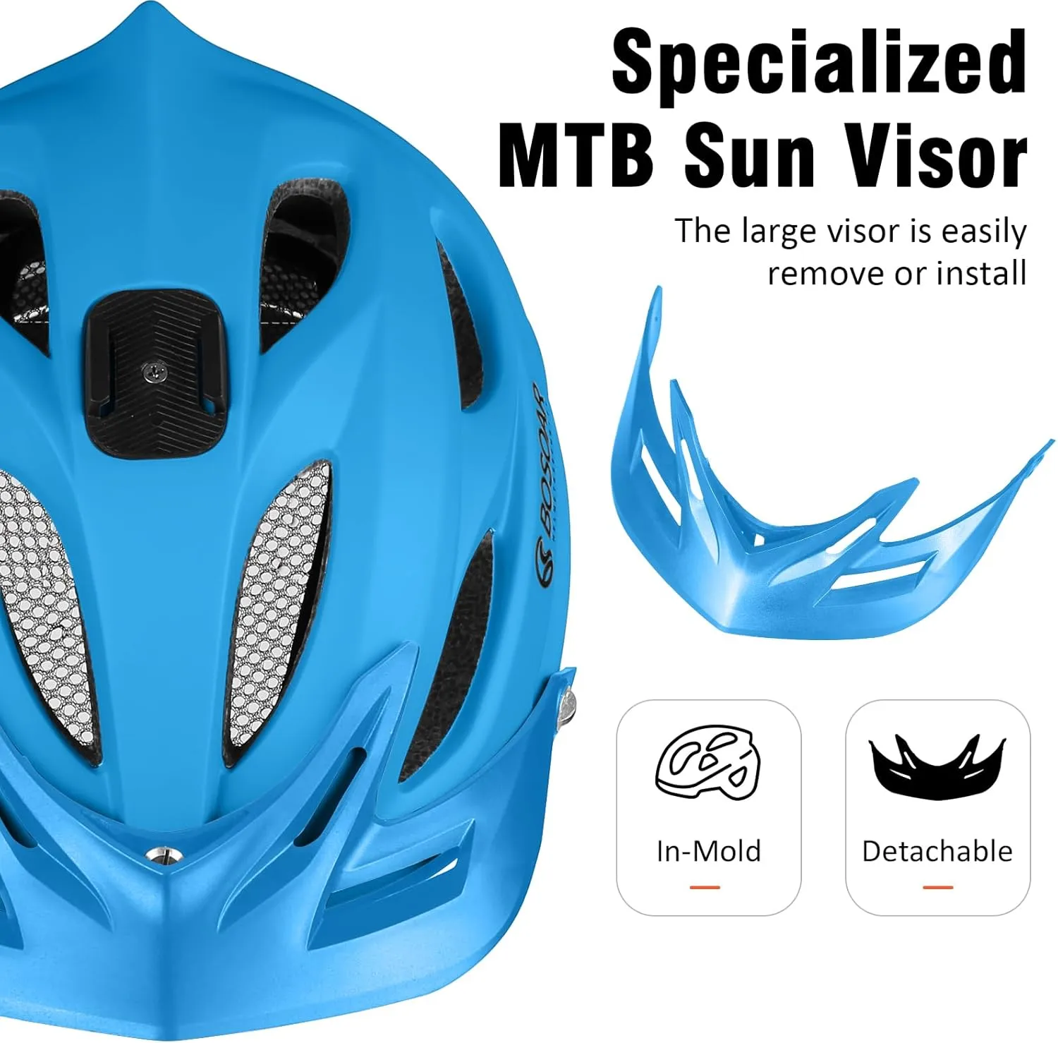 Mountain Bike Helmet,Adult Cycling Helmet with Camera Mount and Detachable Visor for Men Women Youth,Suggested Fit 55-61 Cm