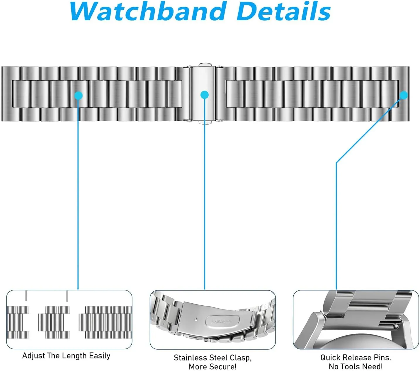 Nelumbo Quick Release Metal Chain Watch Bands,22MM Solid Stainless Steel Business Bracelet Strap for Samsung Gear S3/Galaxy Watch 46mm(2019)/Galaxy Watch 3 45mm