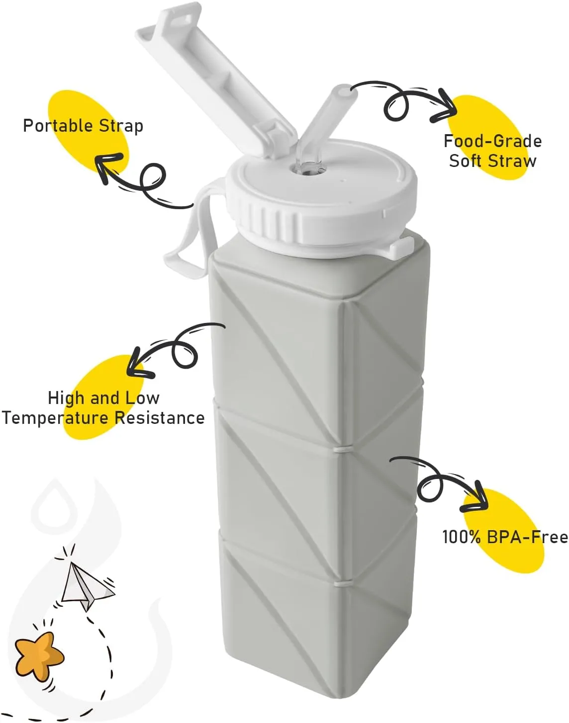 Opard Collapsible Water Bottles BPA Free Leak Proof Foldable Silicone Bottle with Anti-Collapse Ring for Travel Camping Hiking Running Sport