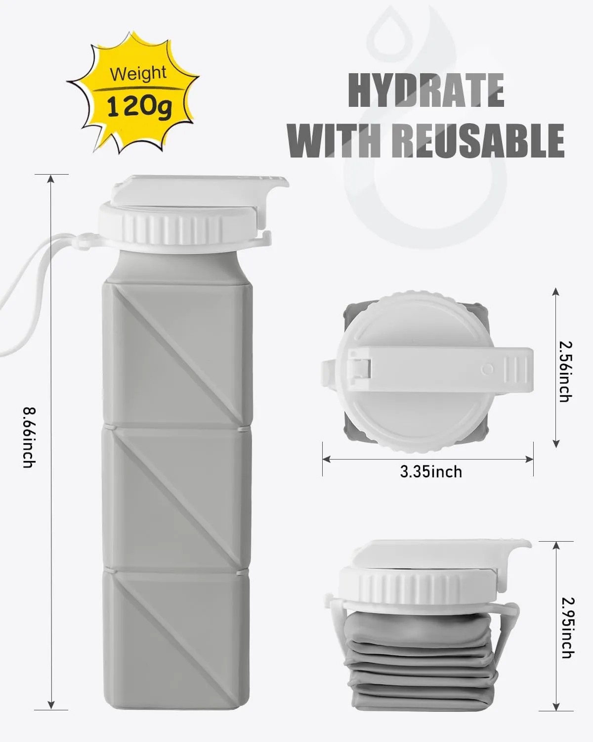 Opard Collapsible Water Bottles BPA Free Leak Proof Foldable Silicone Bottle with Anti-Collapse Ring for Travel Camping Hiking Running Sport