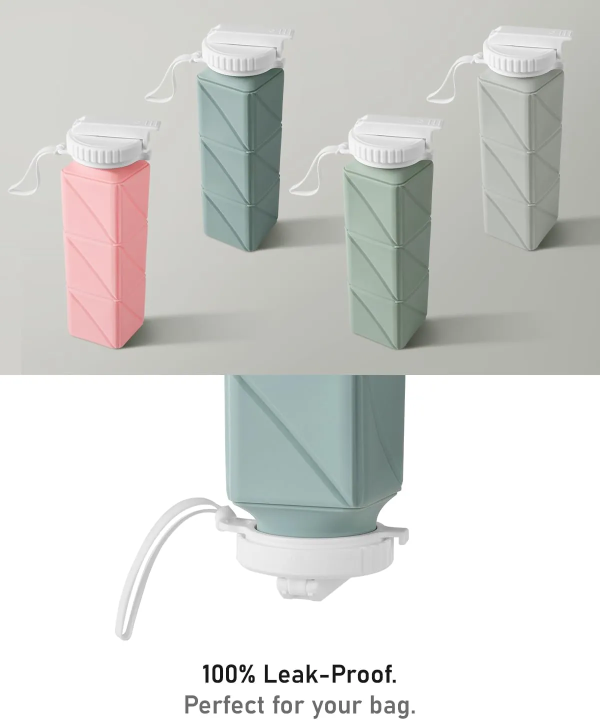 Opard Collapsible Water Bottles BPA Free Leak Proof Foldable Silicone Bottle with Anti-Collapse Ring for Travel Camping Hiking Running Sport
