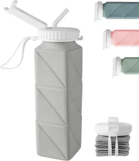 Opard Collapsible Water Bottles BPA Free Leak Proof Foldable Silicone Bottle with Anti-Collapse Ring for Travel Camping Hiking Running Sport