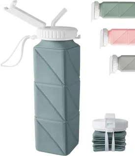 Opard Collapsible Water Bottles BPA Free Leak Proof Foldable Silicone Bottle with Anti-Collapse Ring for Travel Camping Hiking Running Sport