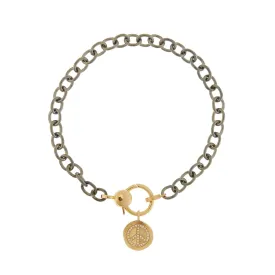 Peace Charm Gold Lock Chain Bracelet