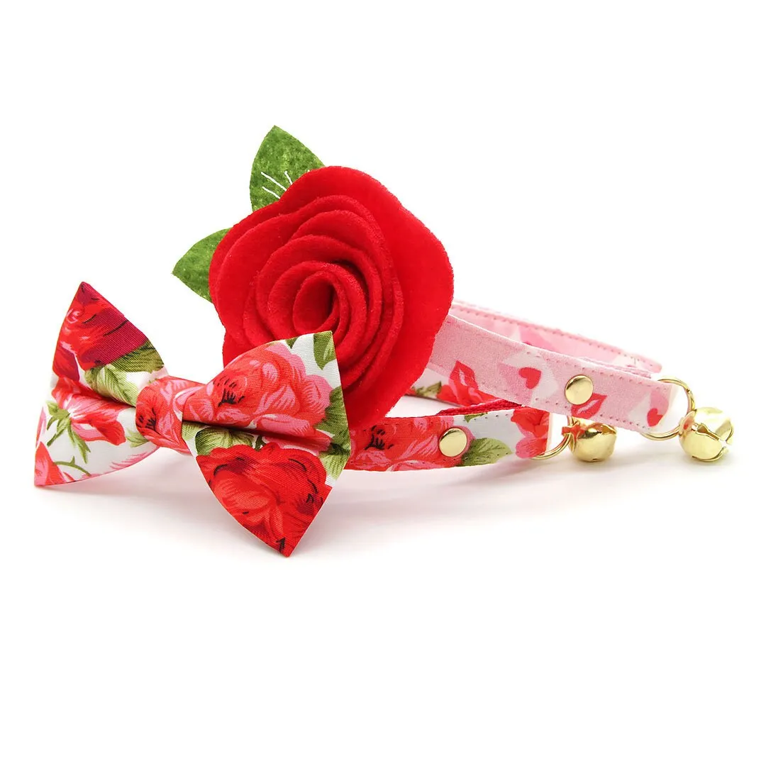 Pet Bow Tie - "Roses" - Red Rose Cat Bow Tie / Valentine's Day, Wedding, Floral / For Cats   Small Dogs (One Size)