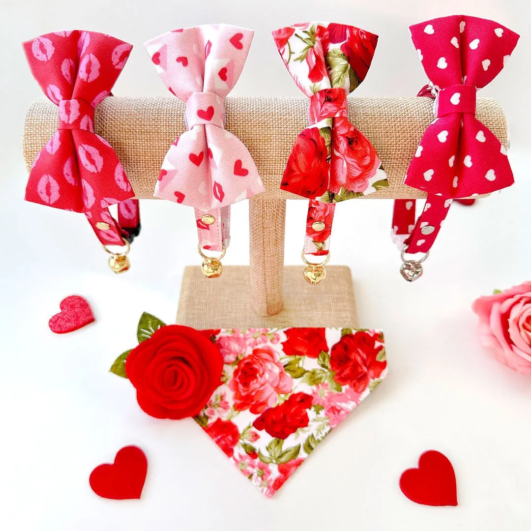 Pet Bow Tie - "Roses" - Red Rose Cat Bow Tie / Valentine's Day, Wedding, Floral / For Cats   Small Dogs (One Size)