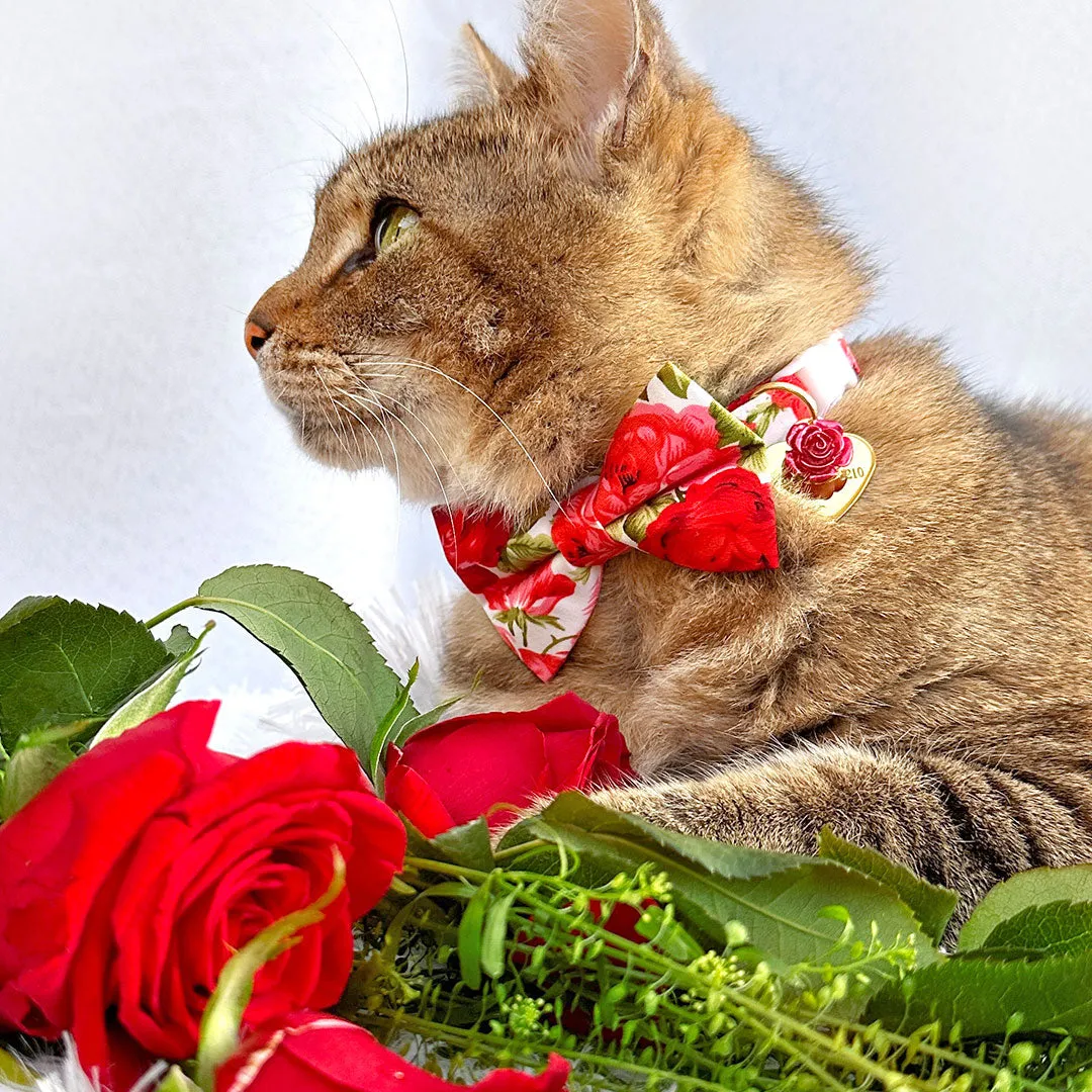 Pet Bow Tie - "Roses" - Red Rose Cat Bow Tie / Valentine's Day, Wedding, Floral / For Cats   Small Dogs (One Size)