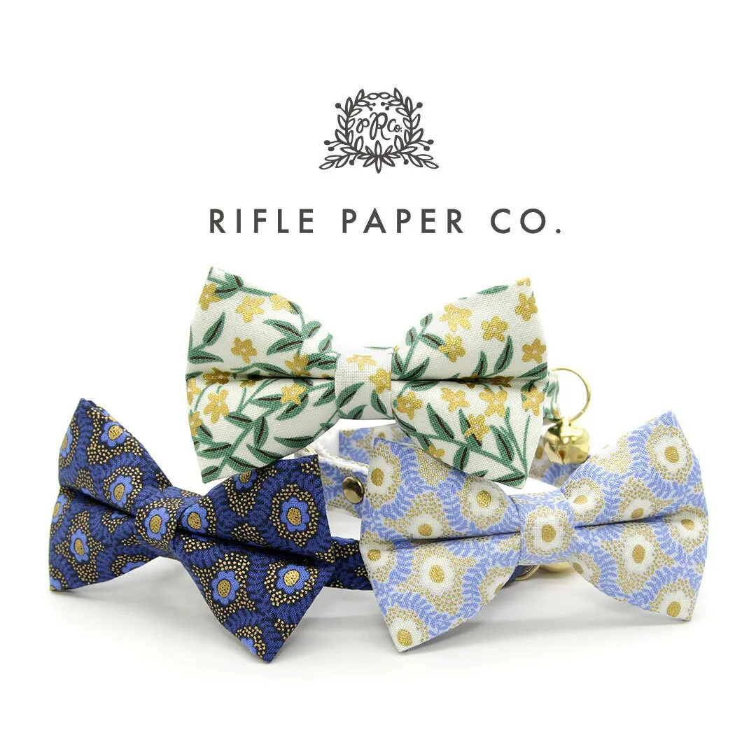 Pet Bow Tie - "Santorini" - Rifle Paper Co® Metallic Gold & Blue Cat Bow / For Cats   Small Dogs (One Size)