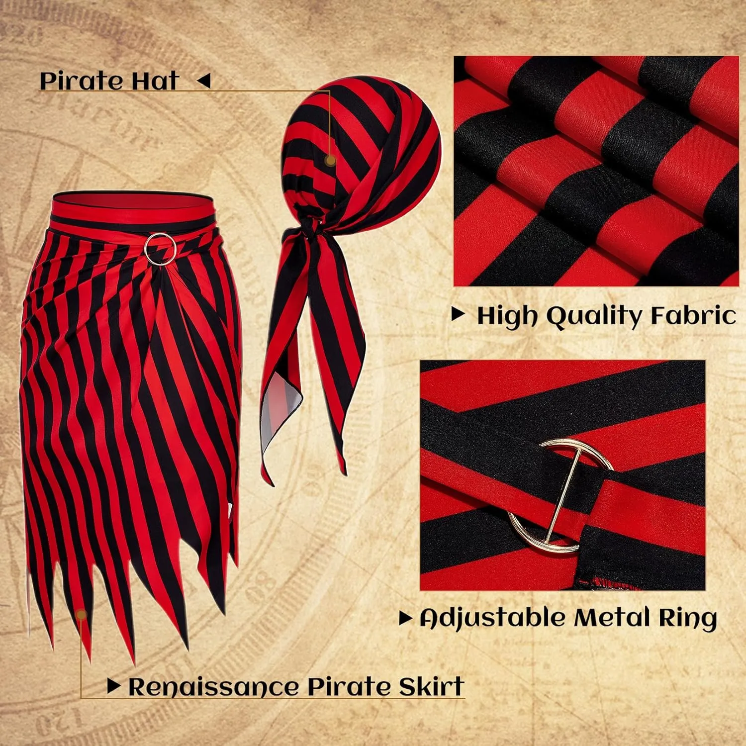 Pirate Accessories Hat Skirt Pirate Costume Womens Dress Pirate Bandana Headband Head Scarf Halloween Cosplay Costume