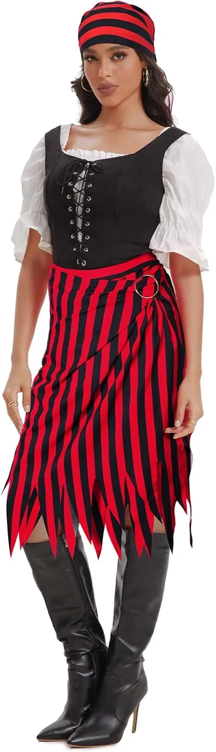 Pirate Accessories Hat Skirt Pirate Costume Womens Dress Pirate Bandana Headband Head Scarf Halloween Cosplay Costume